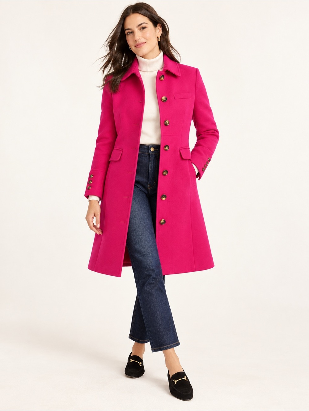 J.Crew Lady Day Coat Womens Petite 0P Pink Double Cloth Gold Buttons